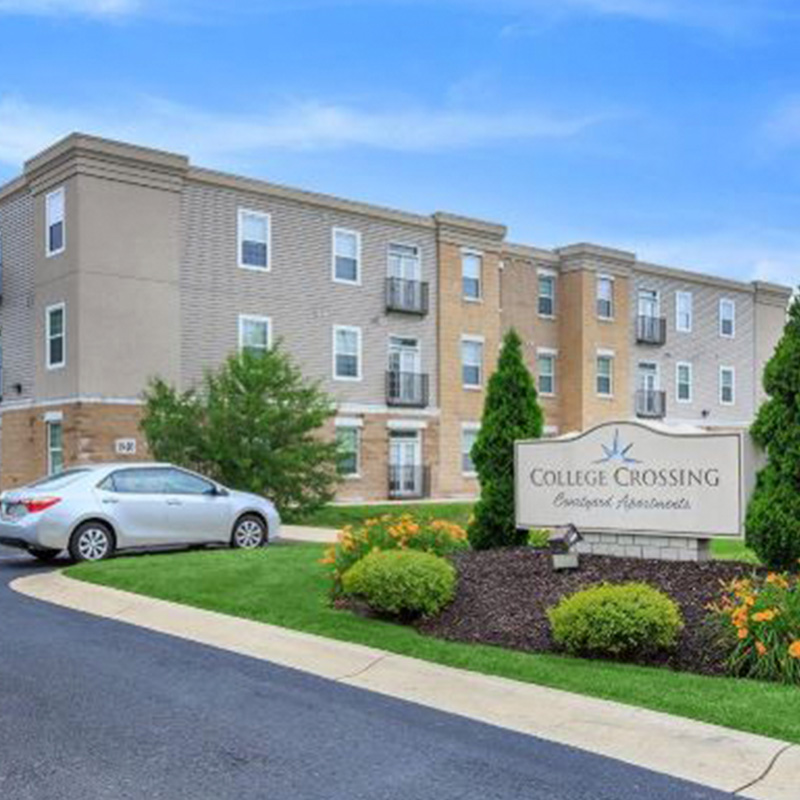 exterior shot of the college crossing apartments