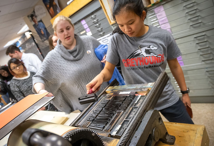 students preparing the letterpress