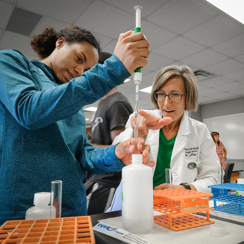 teacher and student in lab