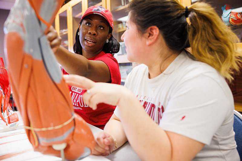 uindy students in anatomy lab