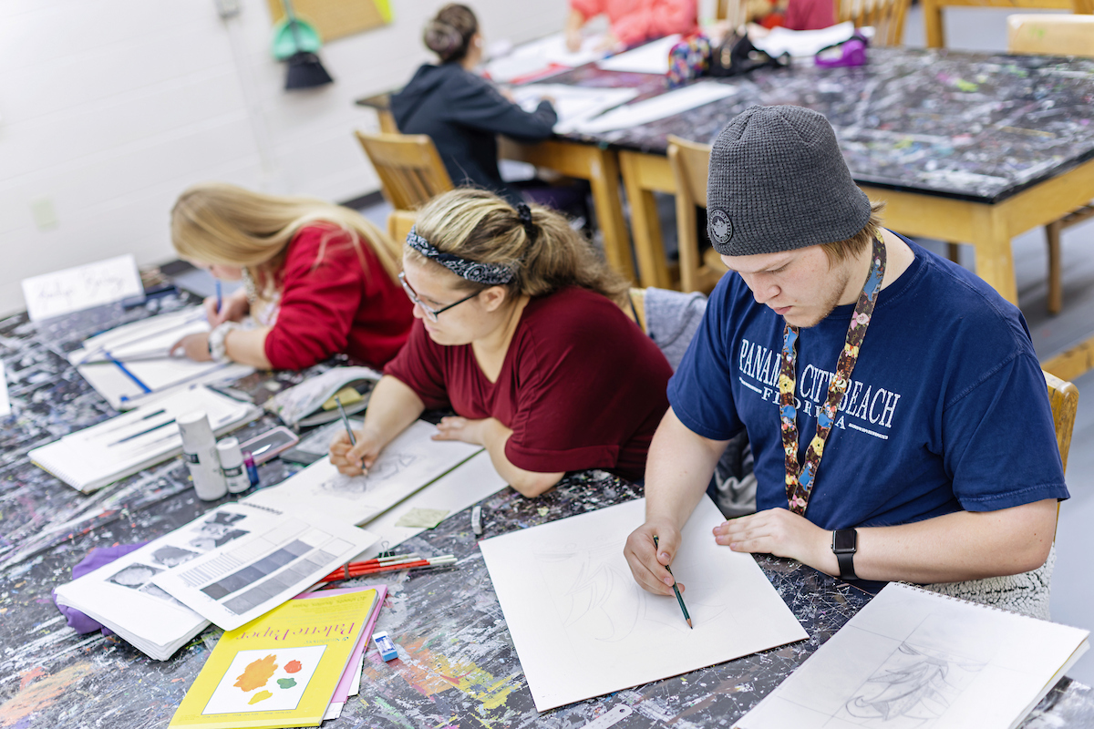 art student drawing in class