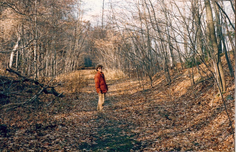 Looking for nails along an abandoned railroad