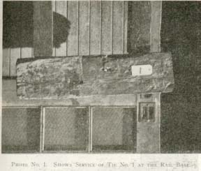 1917 photo of a tie with a stubby 11 date nail