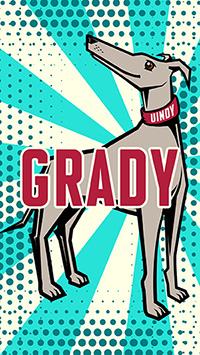 Blue dot phone background with Grady illustration