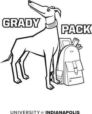 Coloring page with Grady illustration and backpack 