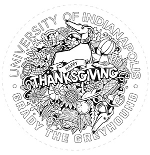 Thanksgiving collage and Grady illustration coloring page