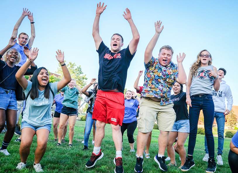 new UIndy students jumping in the air