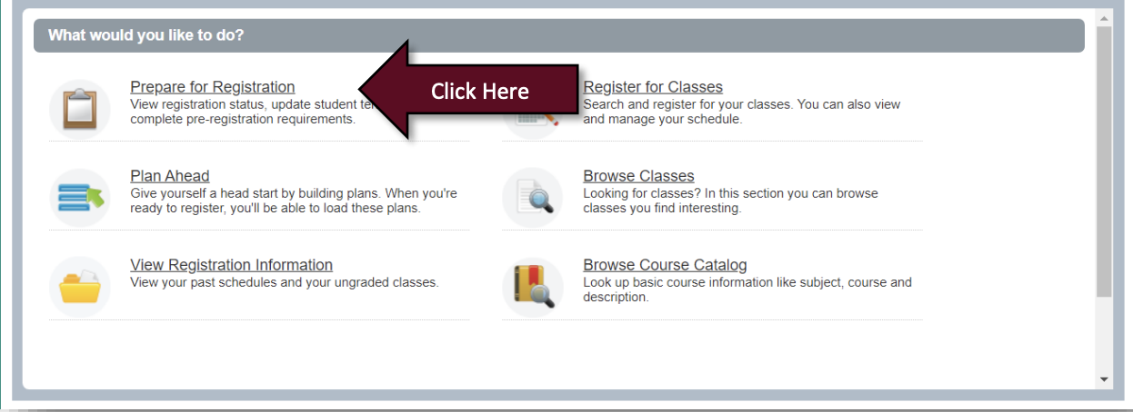 screenshot showing prepare for registration link