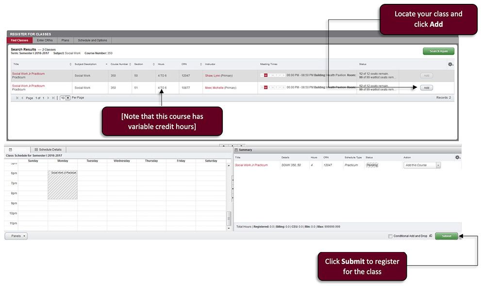 screenshot of Find Class tab with instructions