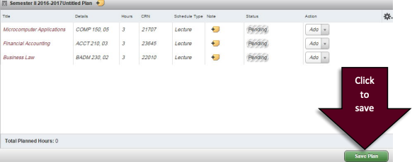 screenshot showing save plan button
