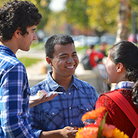International student talking and smiling